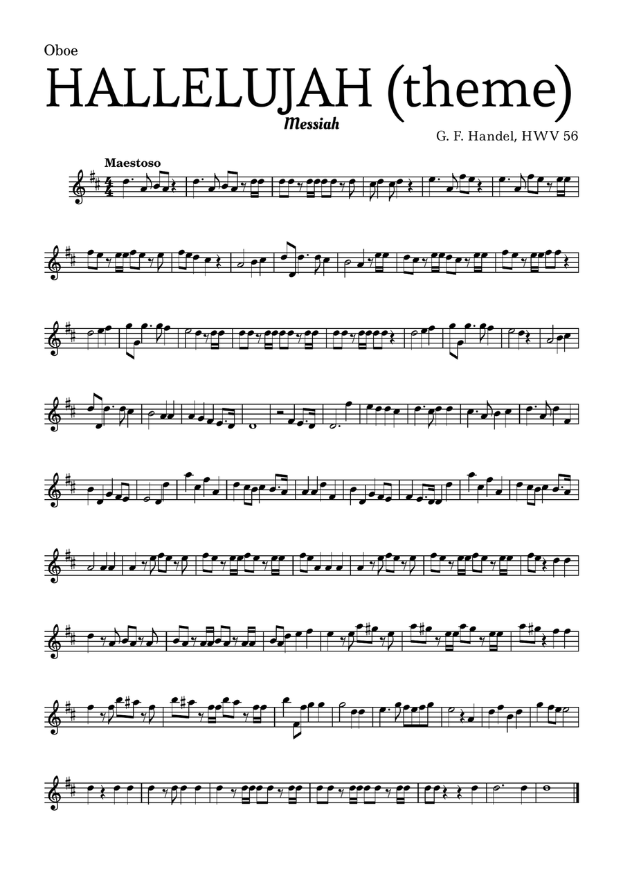 Aleluia (HALLELUJAH), of the Messiah - for Oboe and accompaniment Small Ensemble scores gallery preview page 1
