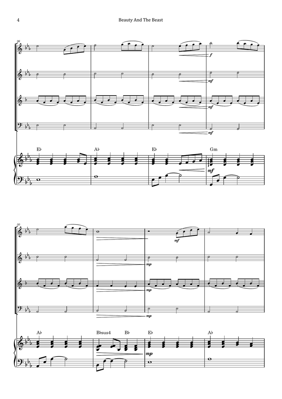 Beauty And The Beast Woodwind Quartet scores gallery preview page 4