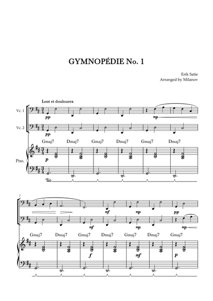 Gymnopédie no 1 | Cello Duet | Original Key | Chords | Piano accompaniment |Easy intermediate image number null