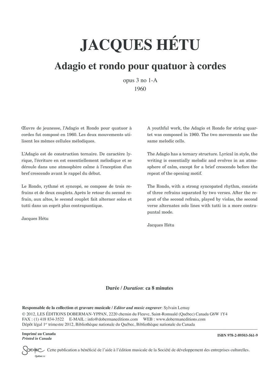 Adagio et rondo pour quatuor à cordes, opus 3 no 1-A String Quartet scores gallery preview page 1