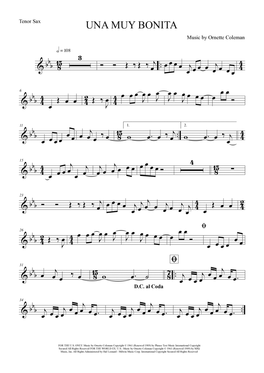 Una Muy Bonita Tenor Saxophone scores gallery preview page 1