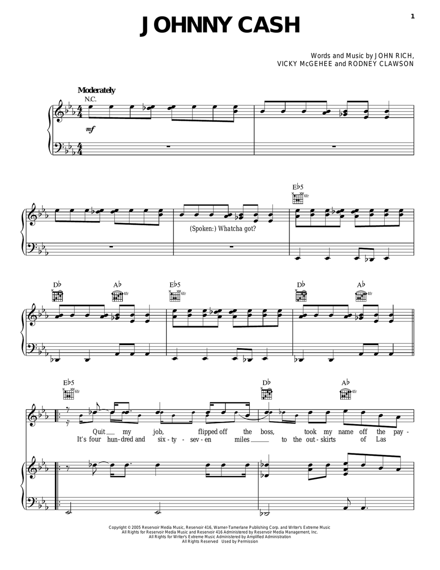 Johnny Cash Johnny Cash Piano, Vocal, Guitar scores gallery preview page 1