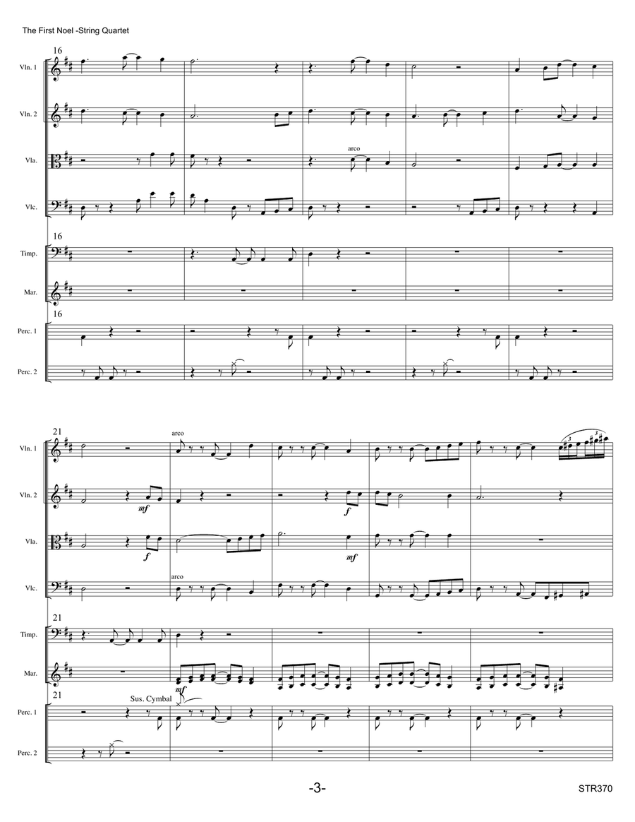 THE FIRST NOEL - STRING QUARTET with optional Percussion String Quartet scores gallery preview page 3