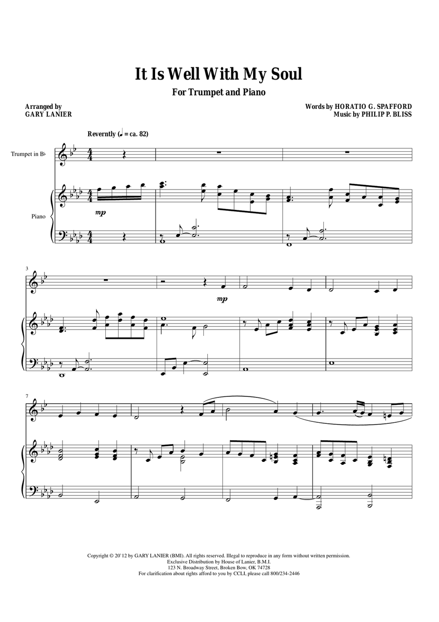 IT IS WELL WITH MY SOUL (Duet - Bb Trumpet and Piano with Trumpet Part) Trumpet Duet scores gallery preview page 1
