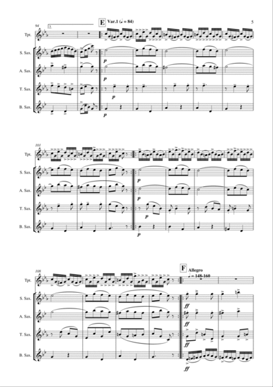 Grand Russian Fantasie for Solo Trumpet and Saxophone Quartet Woodwind Quartet scores gallery preview page 6