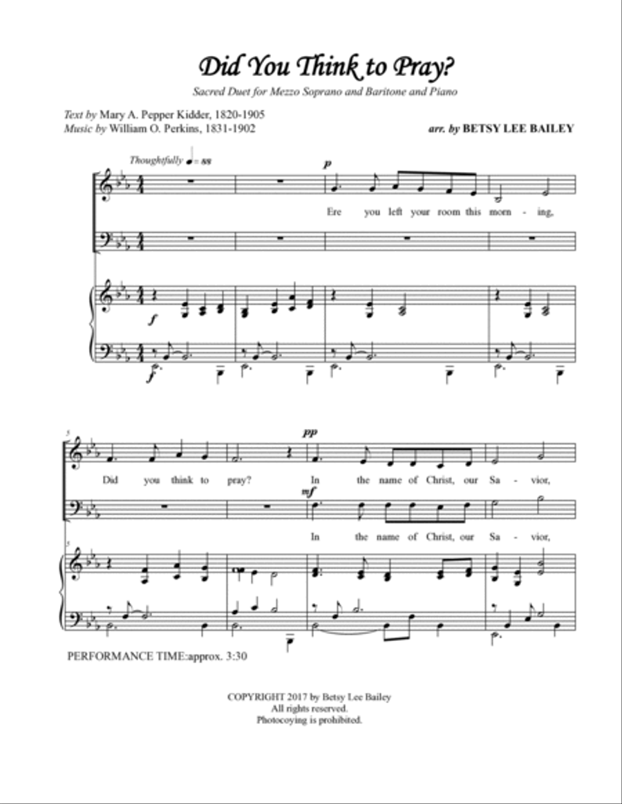 Did You Think to Pray? - Sacred Duet for Alto and Baritone with Piano Accompaniment Mezzo-Soprano Voice scores gallery preview page 2