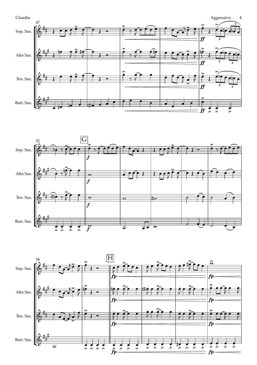 Claudia - Stompy Diva Cat from The Cat Suite (saxophone quartet - SATB) Saxophone Quartet scores gallery preview page 4