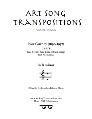 Book cover for GURNEY: Tears (transposed to B minor)