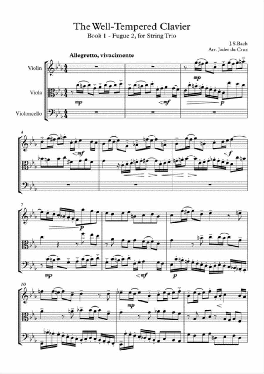 Bach - The Well-Tempered Clavier - Fugue 2 for String Trio Bach - The Well-Tempered Clavier - Fugue 2 for String Trio String Trio scores gallery preview page 2