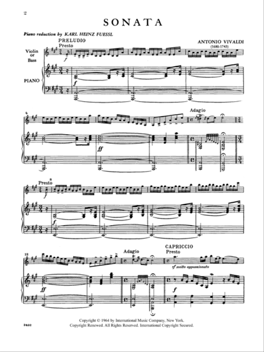 Sonata In A Major Rv 31, Opus 2, No. 2 (Solo Tuning) Double Bass scores gallery preview page 2
