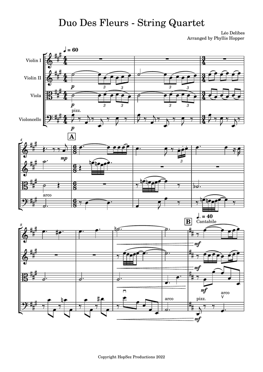 Duo Des Fleurs - Flower Duet from Lakmé (Sous Le Dôme Épais) - String Quartet String Quartet scores gallery preview page 1