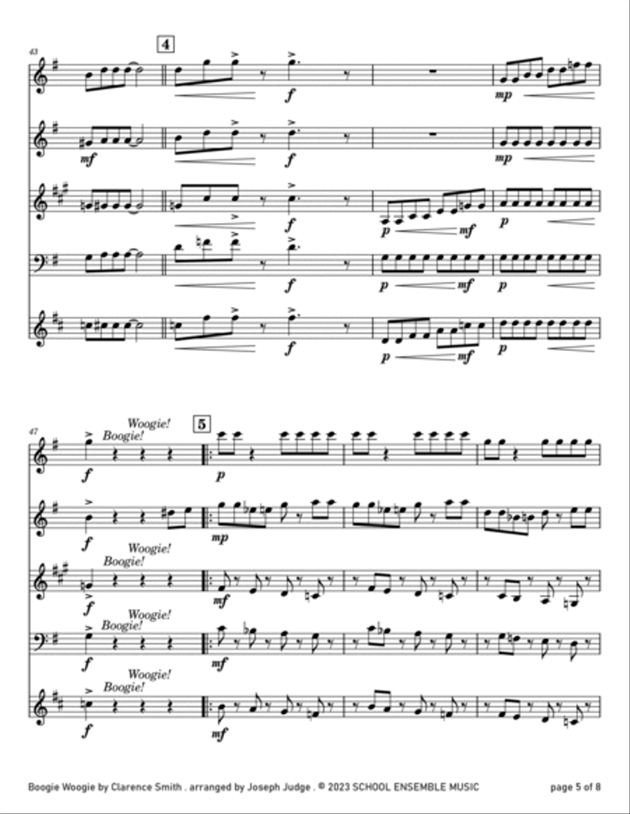 Boogie Woogie by Smith for Woodwind Quartet in Schools Woodwind Quartet scores gallery preview page 5