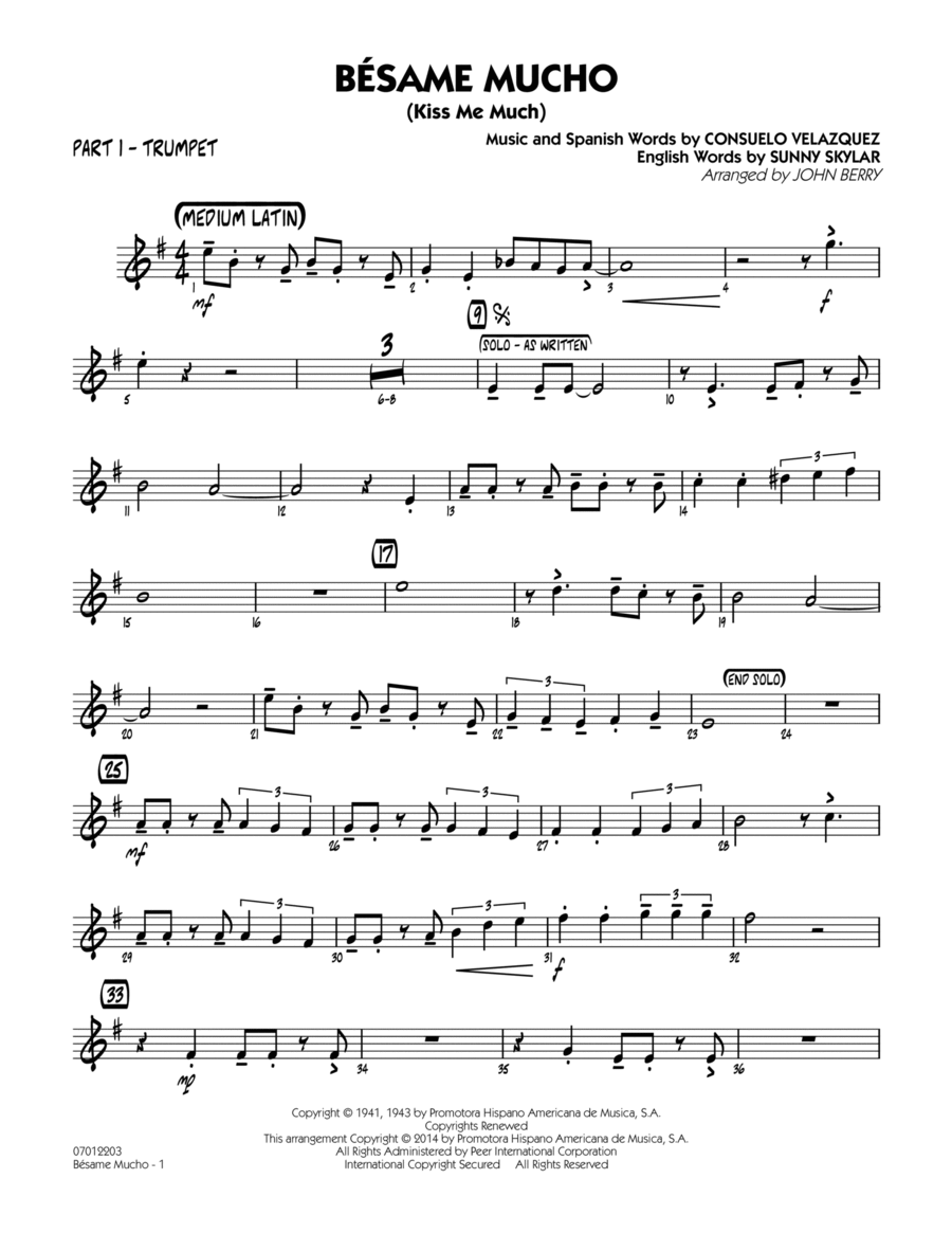 Besame Mucho (Kiss Me Much) - Part 1 - Trumpet