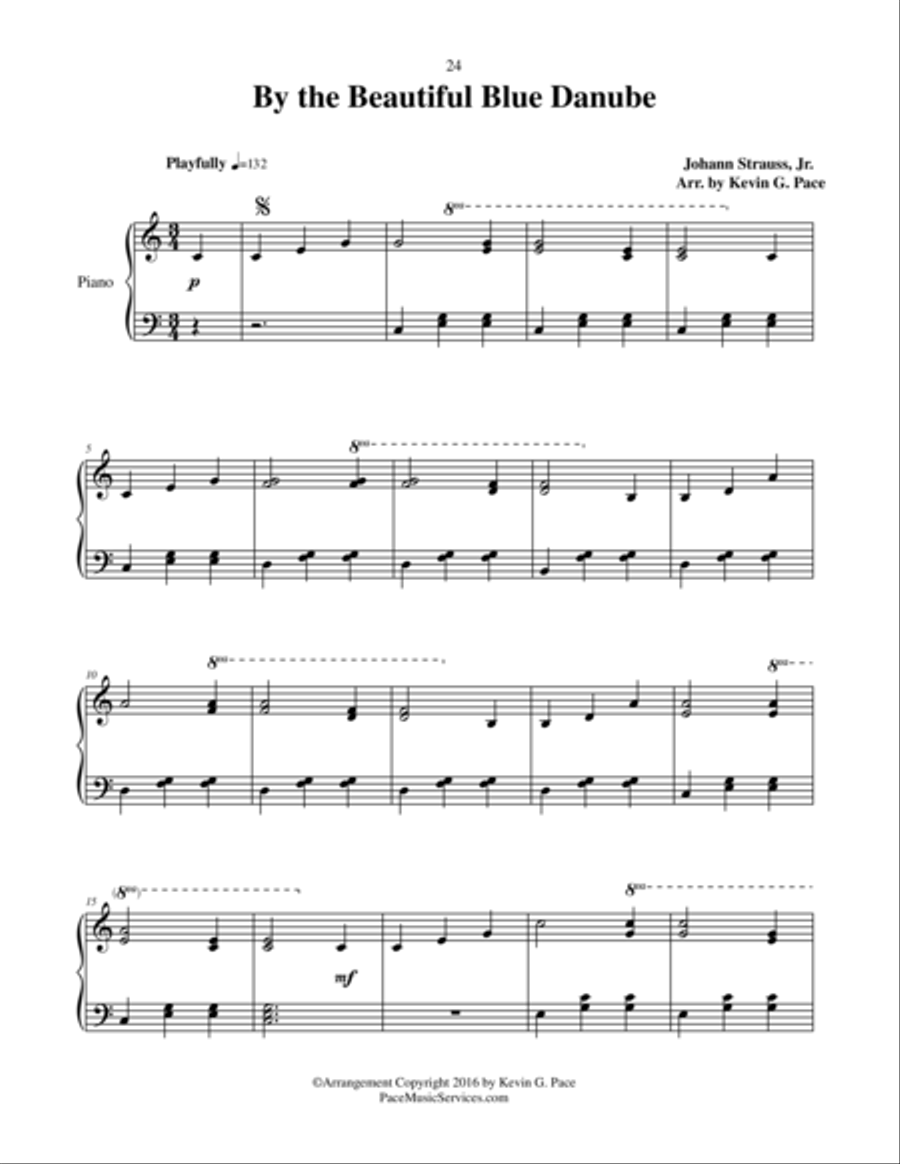 By the Beautiful Blue Danube - moderate level piano solo Easy Piano scores gallery preview page 1
