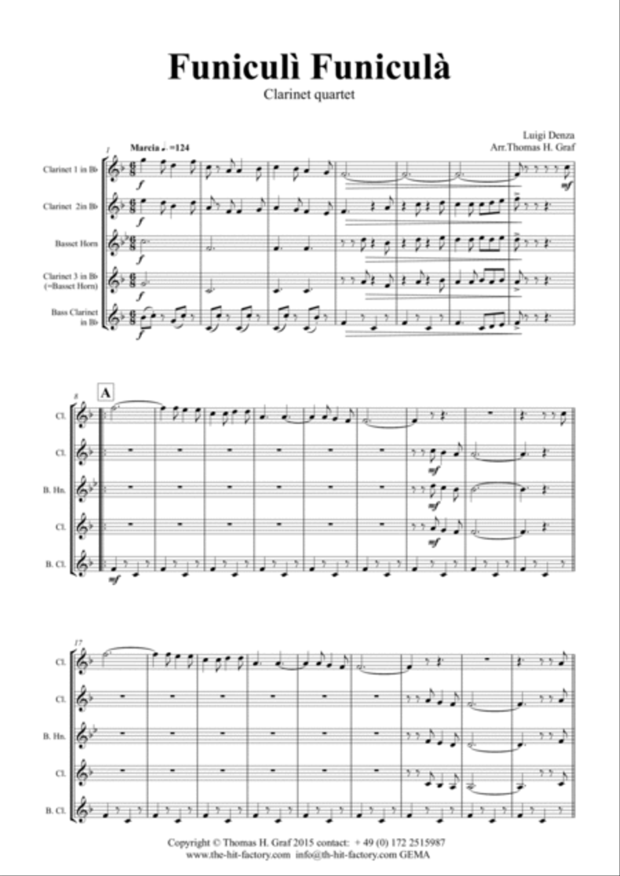 Funiculi Funicula - Italian Evergreen - Clarinet Quartet Clarinet Quartet scores gallery preview page 2