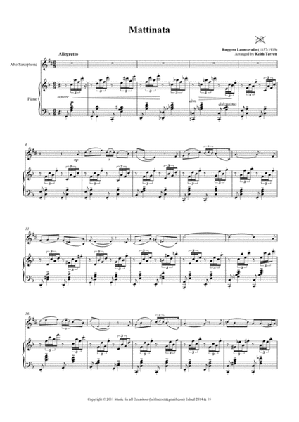Mattinata for Eb Alto Saxophone & Piano image number null