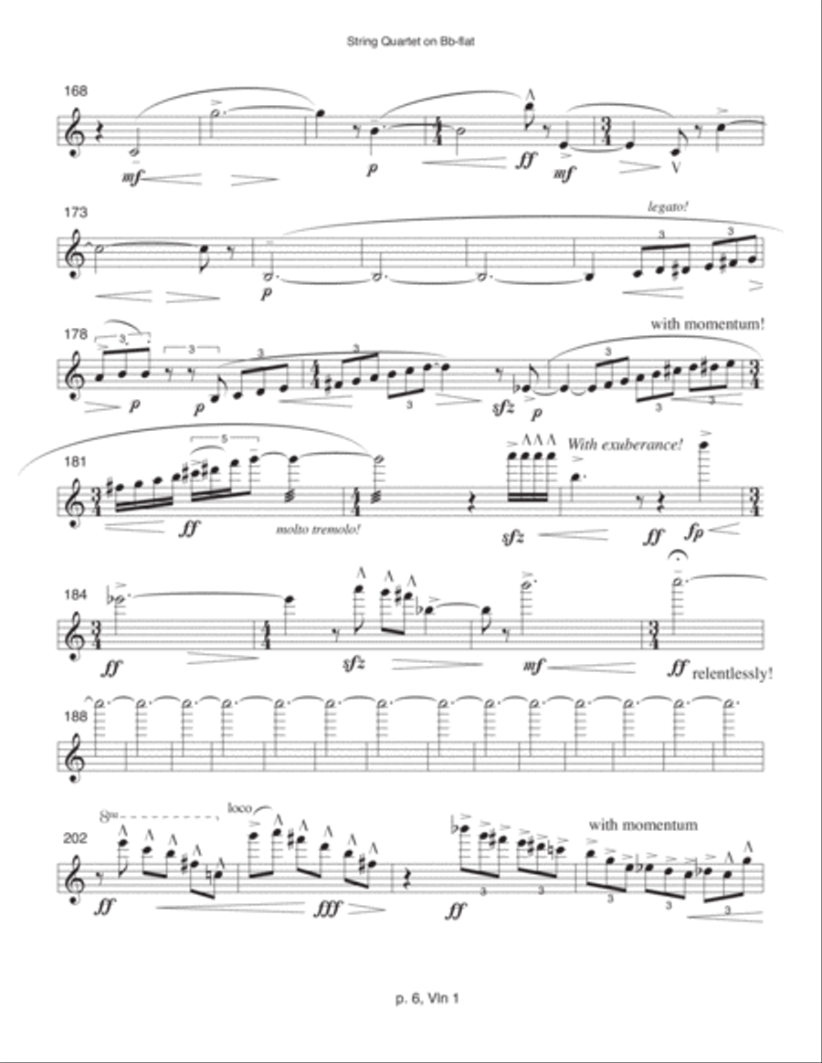 String Quartet on B-flat (1989-90, rev. 1993) violin 1 part String Quartet scores gallery preview page 6