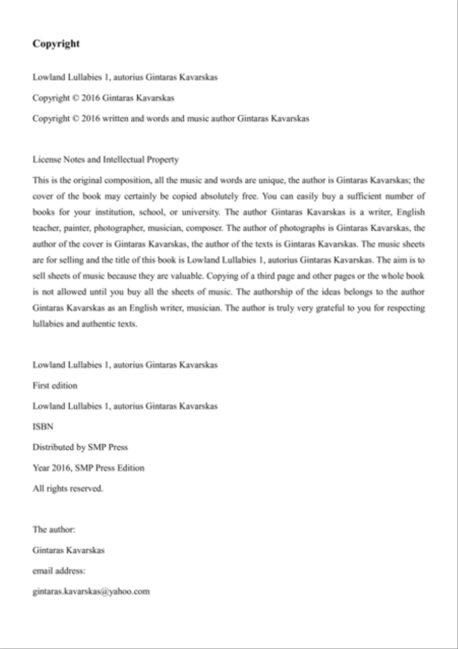 Lowland Lullabies 1, autorius Gintaras Kavarskas Piano, Vocal, Guitar scores gallery preview page 2