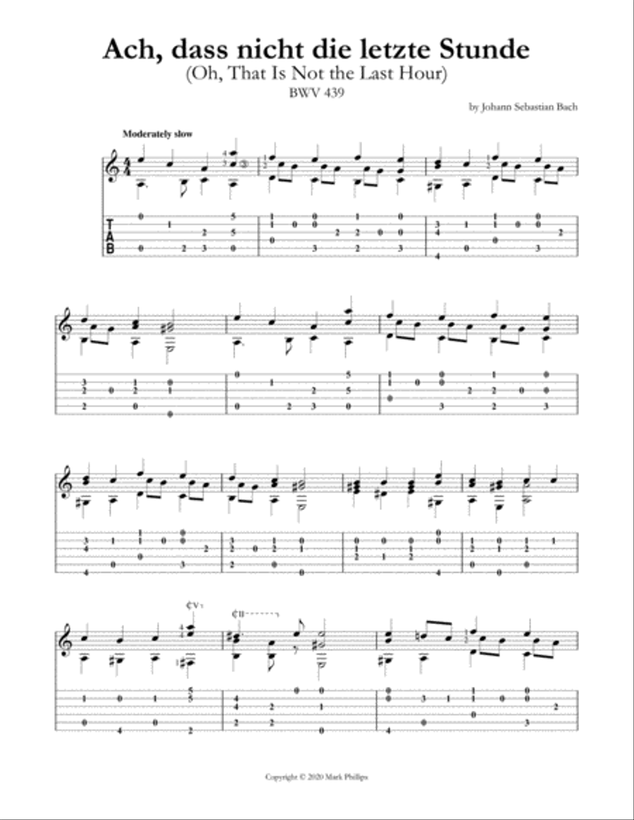 Ach, dass nicht die letzte Stunde (Oh, That Is Not the Last Hour) BWV 439 Classical Guitar scores gallery preview page 1