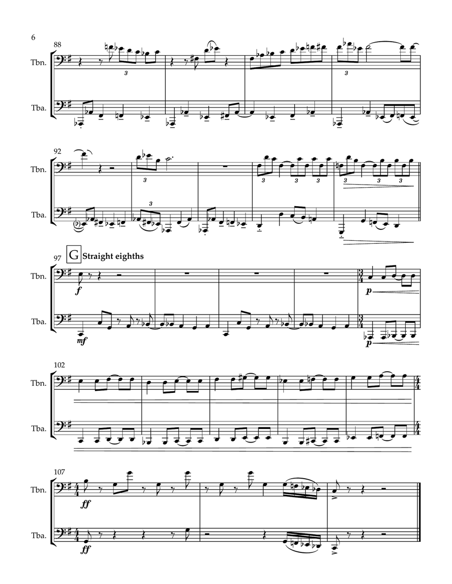 Two Hot to Handle (duet for Trombone and Tuba) Brass Duet scores gallery preview page 6