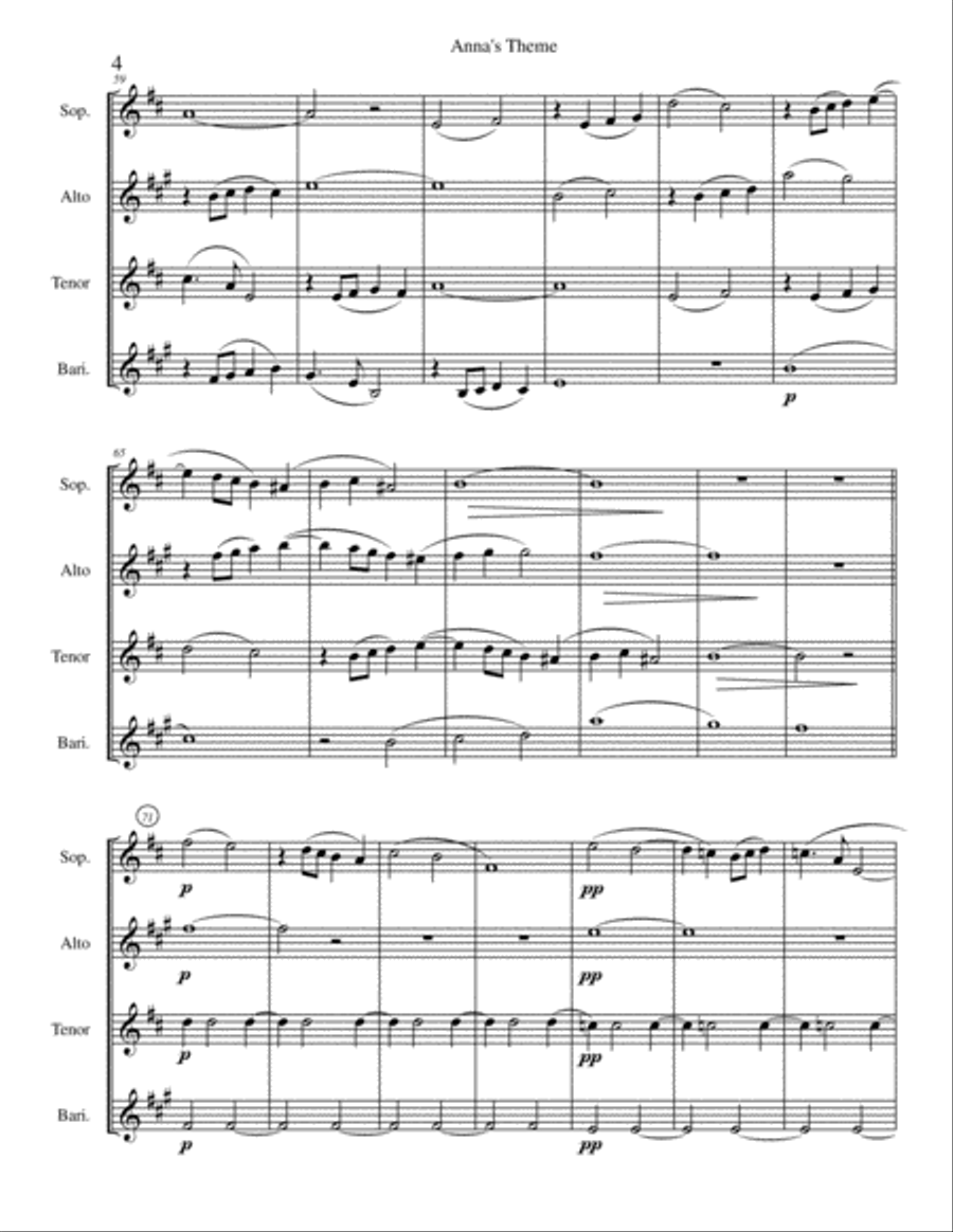 Anna's Theme Saxophone Quartet scores gallery preview page 6