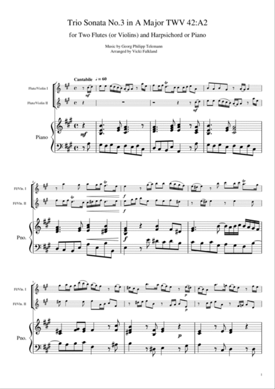 Trio Sonata No.3 in A Major TWV 42:A2 Small Ensemble scores gallery preview page 3