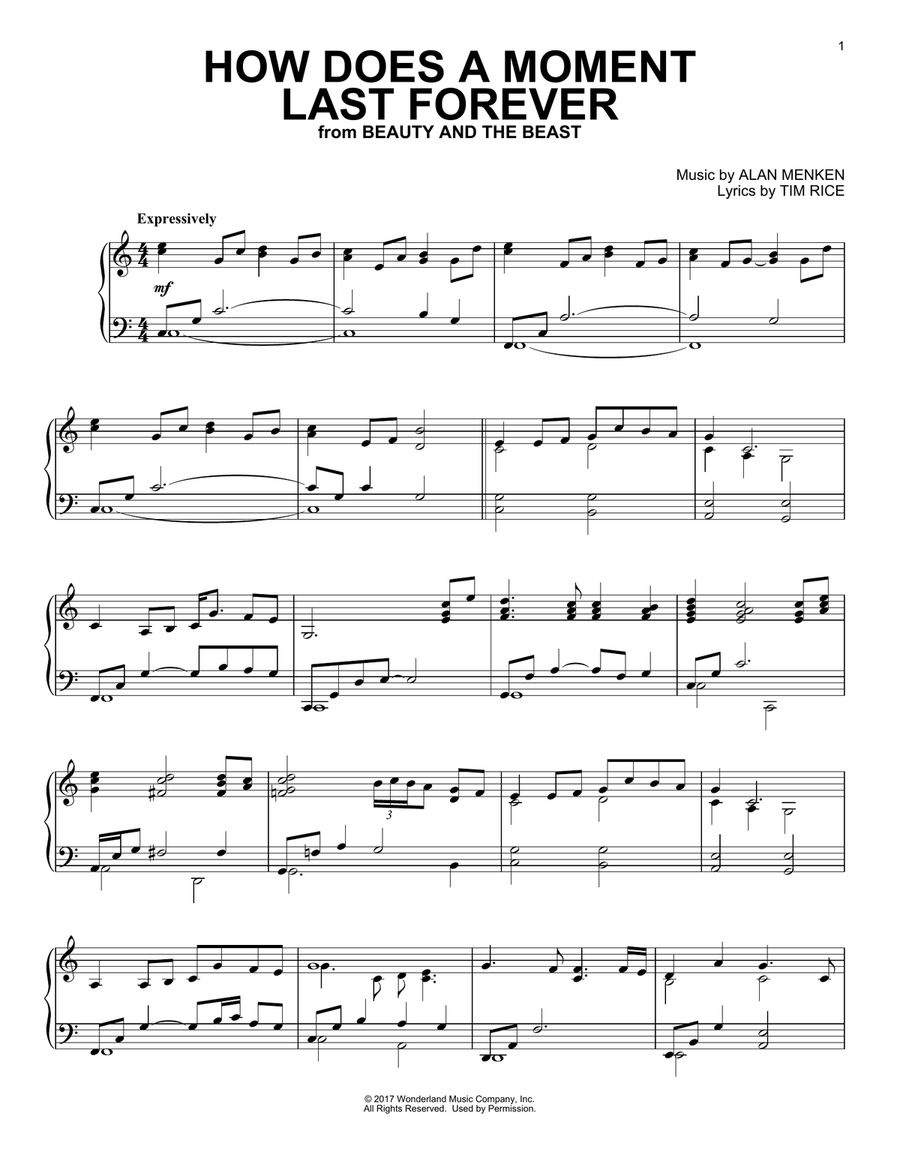 How Does A Moment Last Forever (from Beauty and The Beast) Piano Solo scores gallery preview page 1