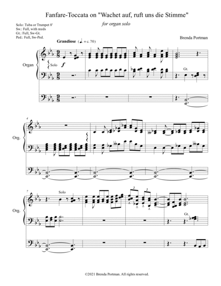 Fanfare-Toccata on "Wachet auf, ruft uns die Stimme" (organ solo), by Brenda Portman
