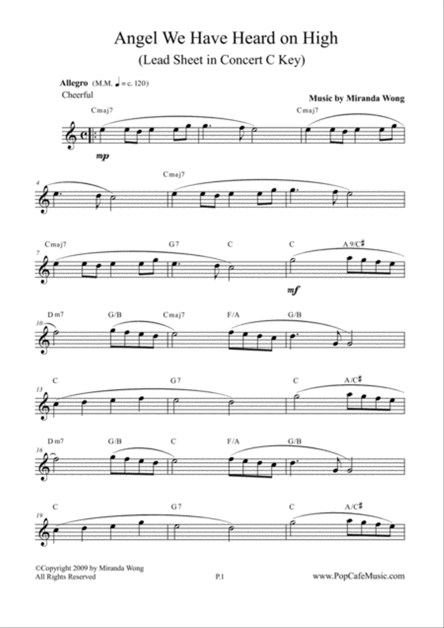 Angel We Have Heard on High - Violin or Flute Solo in C Key Small Ensemble scores gallery preview page 2