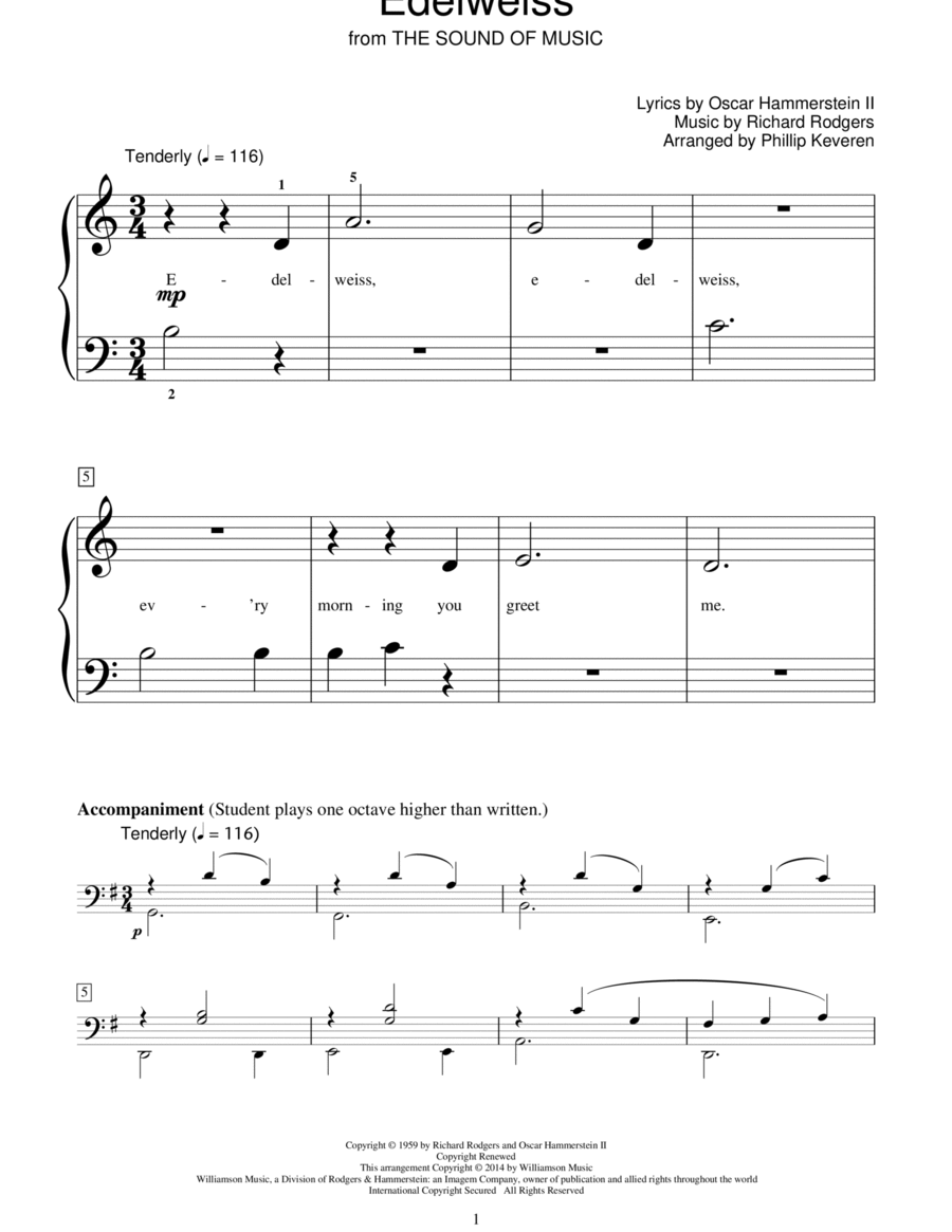 Edelweiss (from The Sound Of Music) (arr. Phillip Keveren) Piano Method scores gallery preview page 1