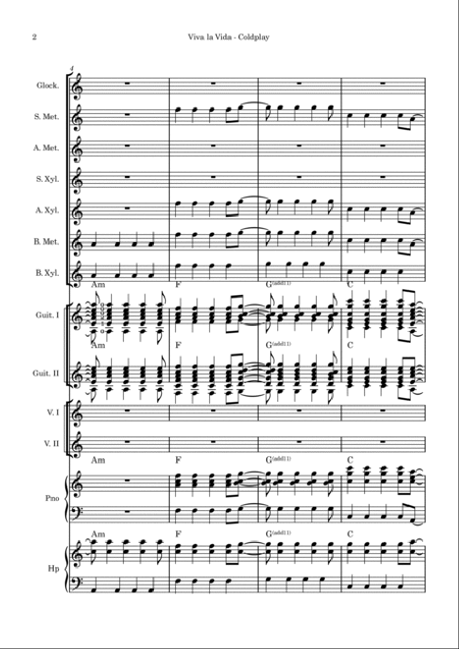 Viva La Vida Orff Instrument scores gallery preview page 2