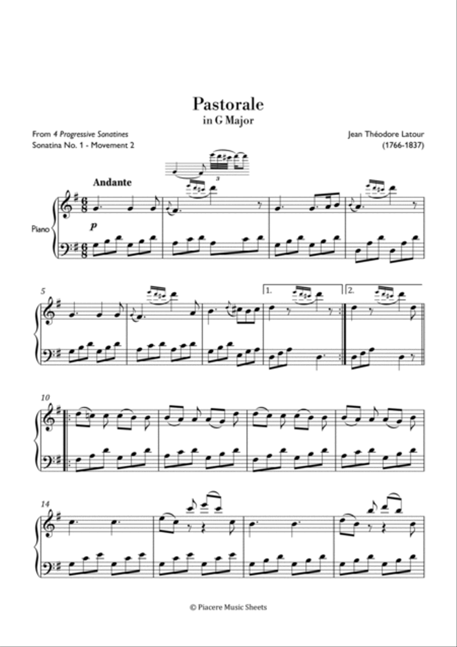 Latour - Andante (Pastorale) from Sonatina No. 1 in G Major - Intermediate Chamber Music scores gallery preview page 2