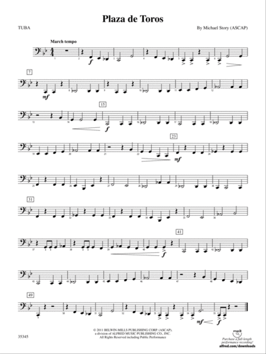 Plaza de Toros: Tuba Concert Band scores gallery preview page 1