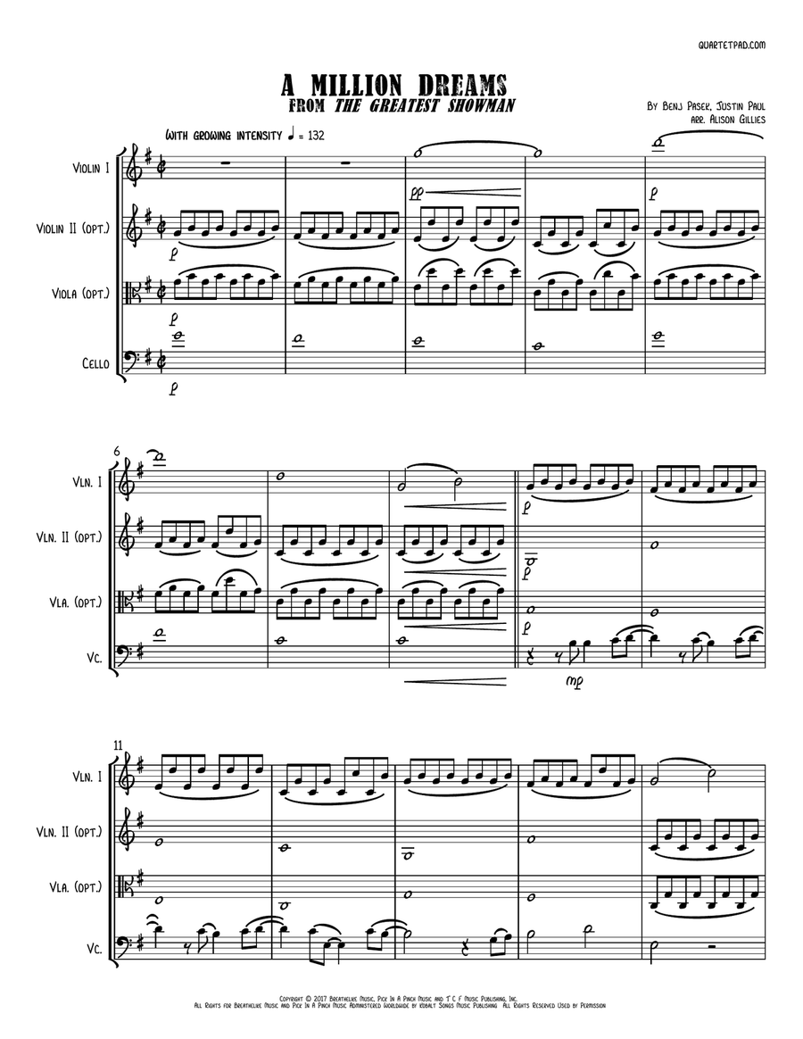 A Million Dreams String Trio scores gallery preview page 1