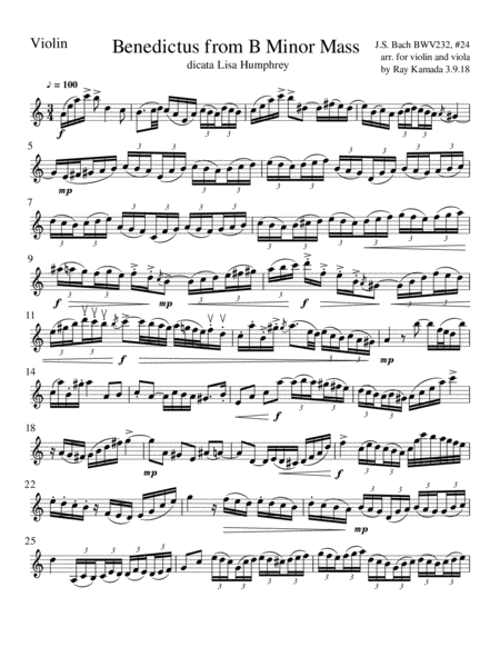 Benedictus, from J. S. Bach's B Minor Mass, for Violiln/Viola Duo image number null