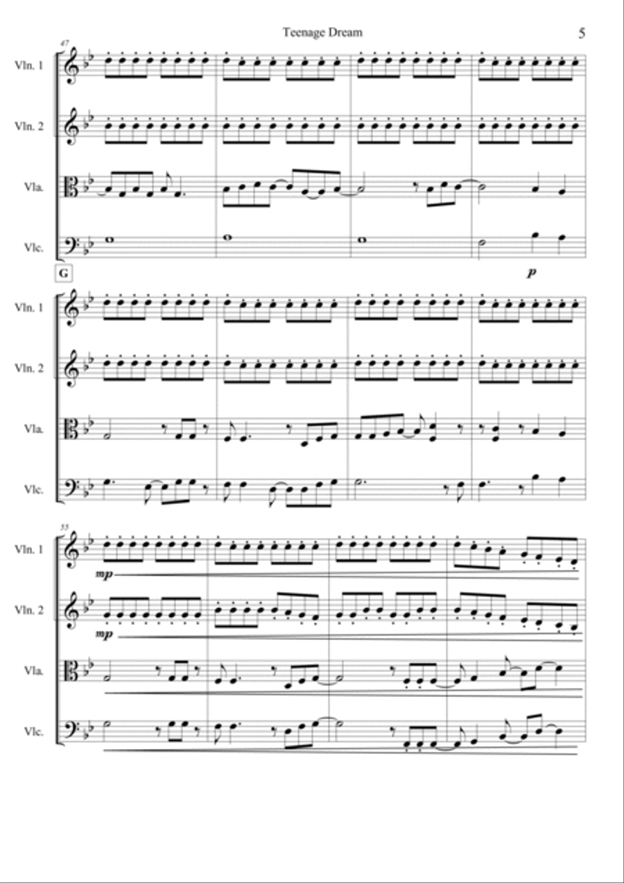 Teenage Dream String Quartet scores gallery preview page 6