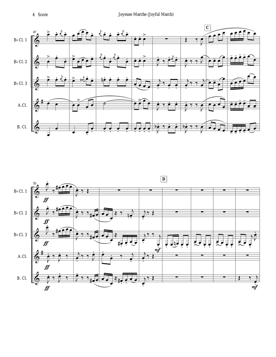 Joyful March set for clarinet quintet or choir (Chabrier - Joyeuse Marche) Clarinet Quintet scores gallery preview page 4