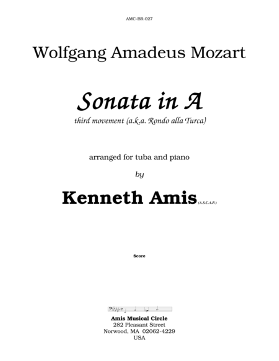 Piano Sonata in A (Third Movement --a.k.a. Turkish March) for tuba & piano Baritone Horn scores gallery preview page 1