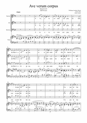 Wolfgang Amadeus Mozart - Ave Verum (SAB choir - Piano Score + Choir Part)