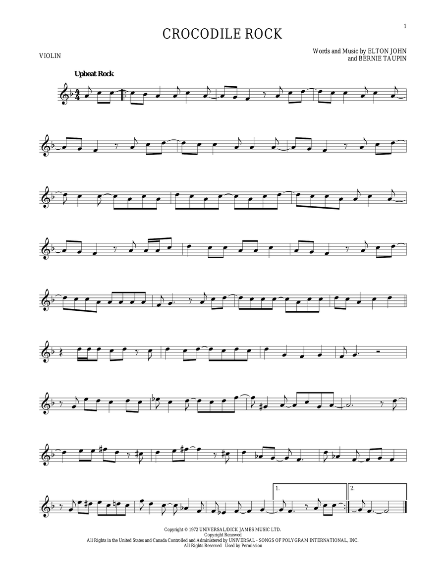 Crocodile Rock Violin Solo scores gallery preview page 1