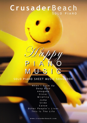 Book cover for Happy Piano Music - CrusaderBeach - Upbeat Piano Solo Songbook