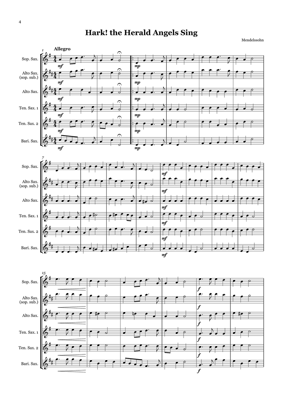 Christmas Carol Selection vol. 2 for SATTB/AATTB saxophone quintet Saxophone Quintet scores gallery preview page 4