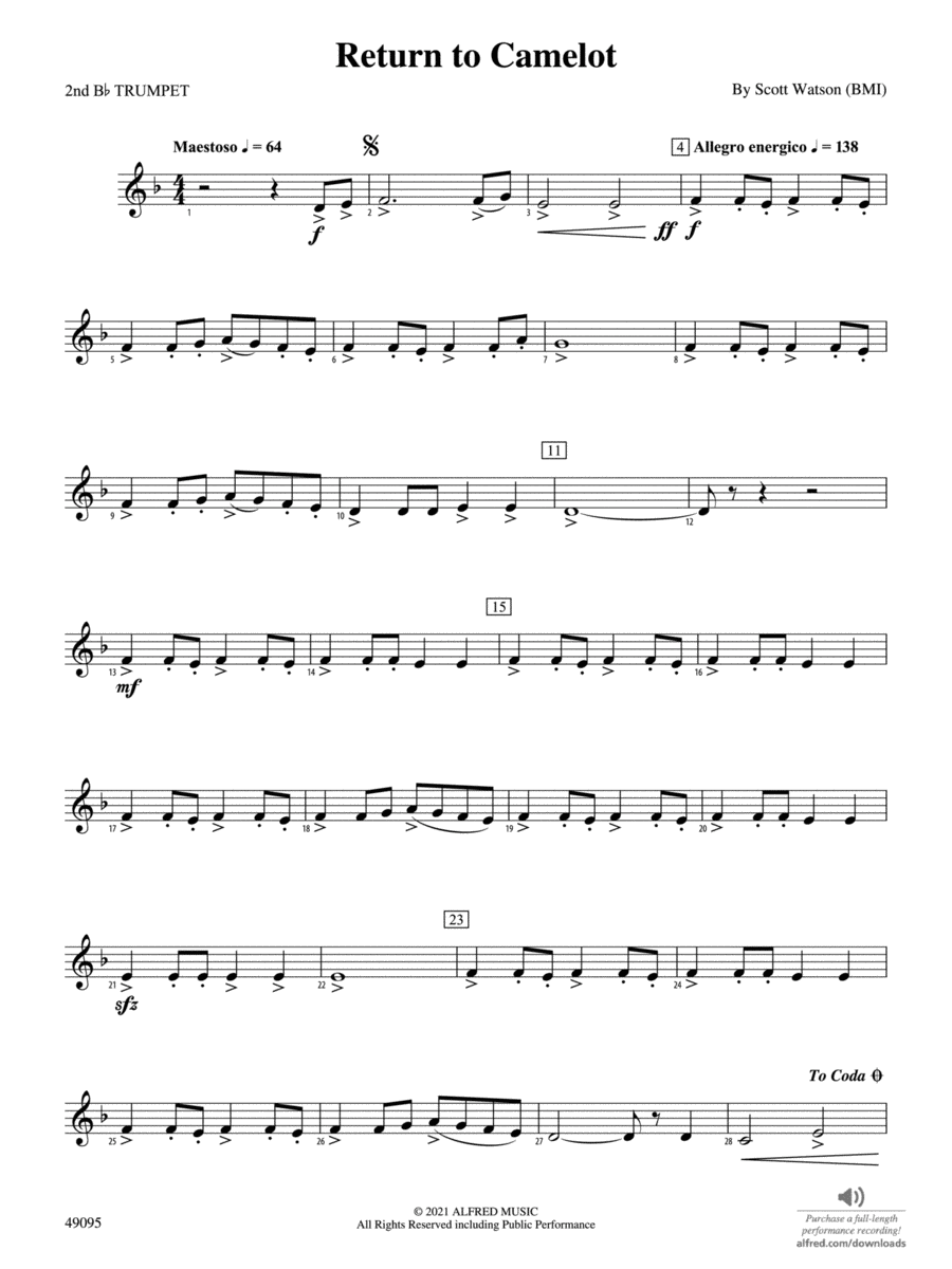 Return to Camelot: 2nd B-flat Trumpet Concert Band scores gallery preview page 1