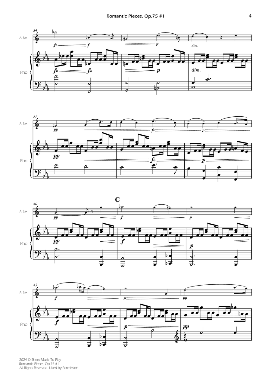 Romantic Pieces, Op.75 (1st mov.) - Alto Sax and Piano (Full Score and Parts) Alto Saxophone scores gallery preview page 6