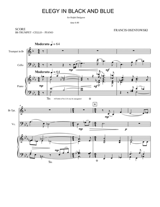 Elegy in Black and Blue for Solo Trumpet (Bb/C), Piano, Cello & Includes SCORE AND PARTS