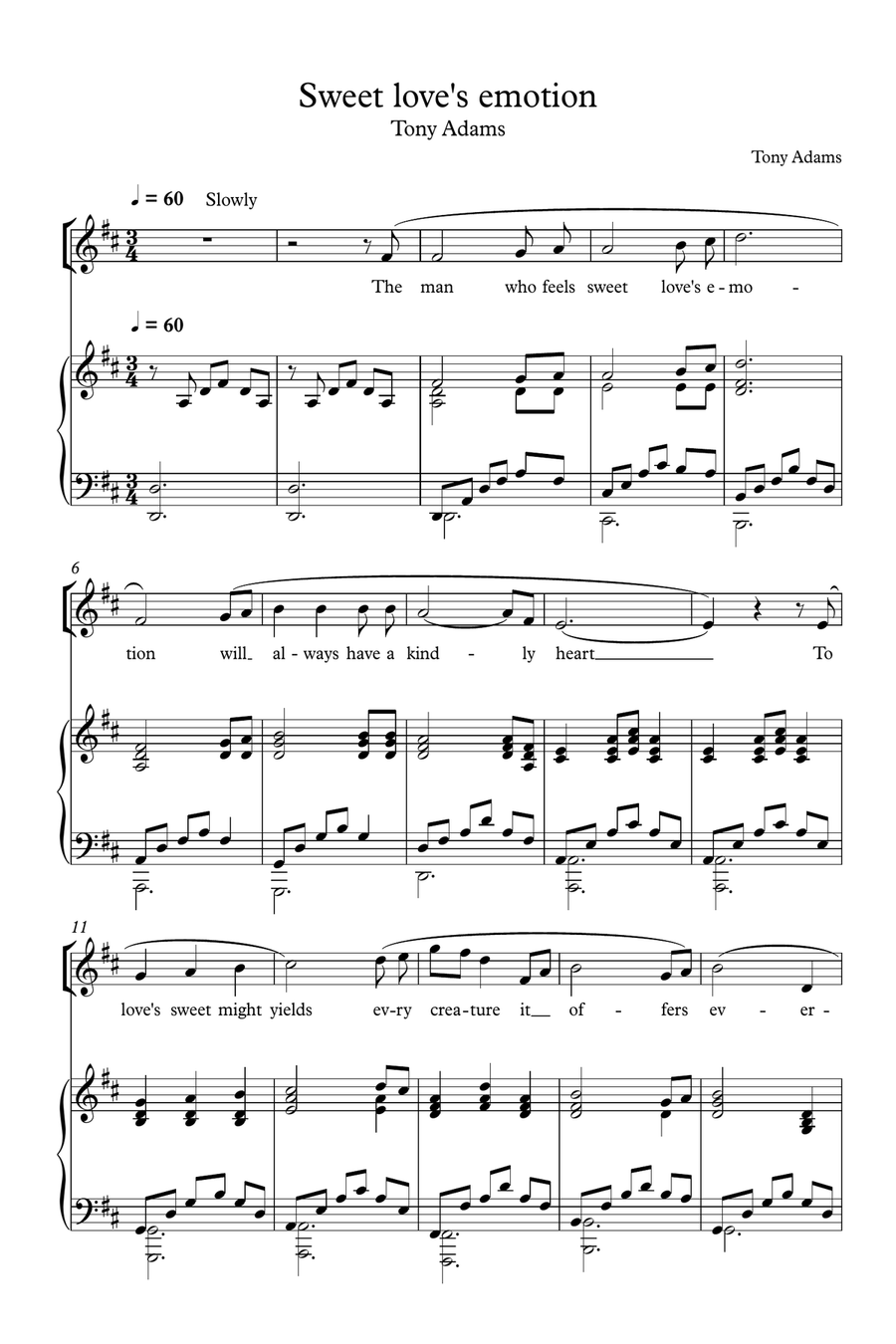 Sweet loves emotions Piano, Vocal scores gallery preview page 1