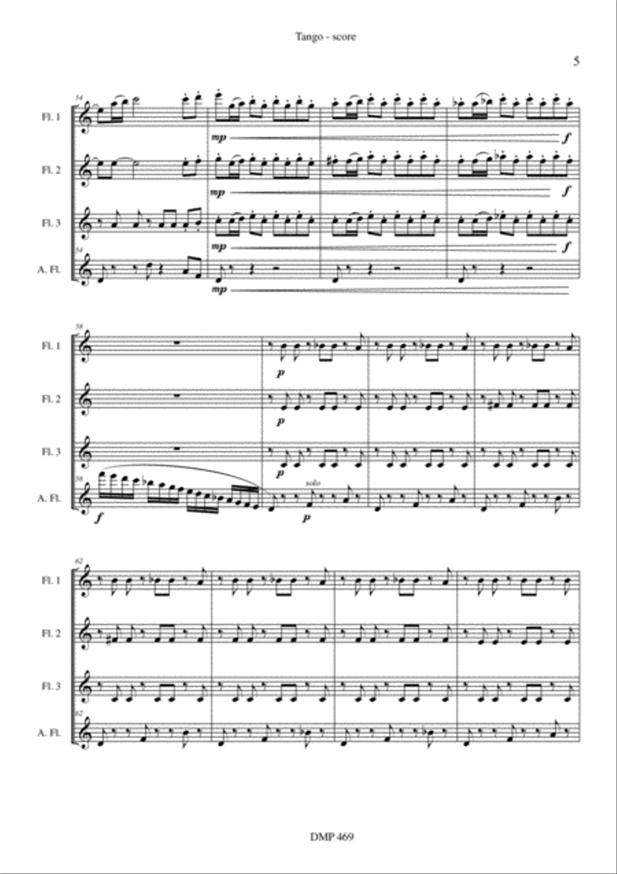 Tango (3 flutes & alto flute) Woodwind Quartet scores gallery preview page 5