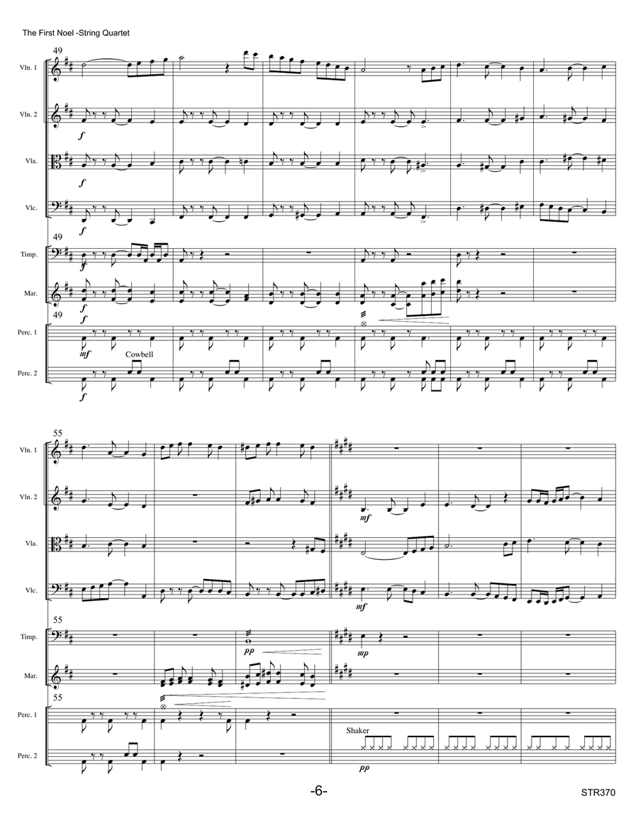 THE FIRST NOEL - STRING QUARTET with optional Percussion String Quartet scores gallery preview page 6