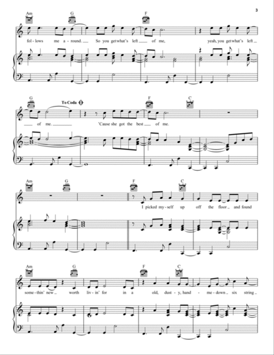 She Got The Best Of Me Piano, Vocal, Guitar scores gallery preview page 3