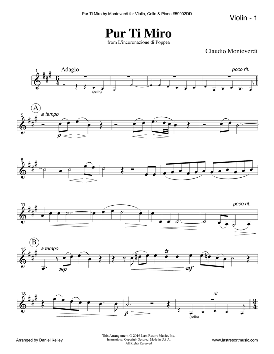 Pur Ti Miro from L'incoronazione di Poppea for Piano Trio (Violin, Cello & Piano) Piano Trio scores gallery preview page 3